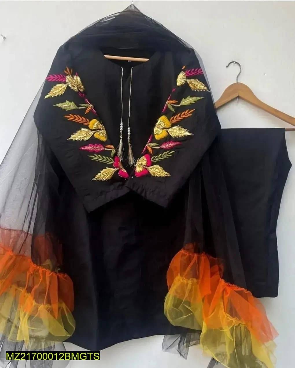 Black 3Pcs Katan Silk Suit