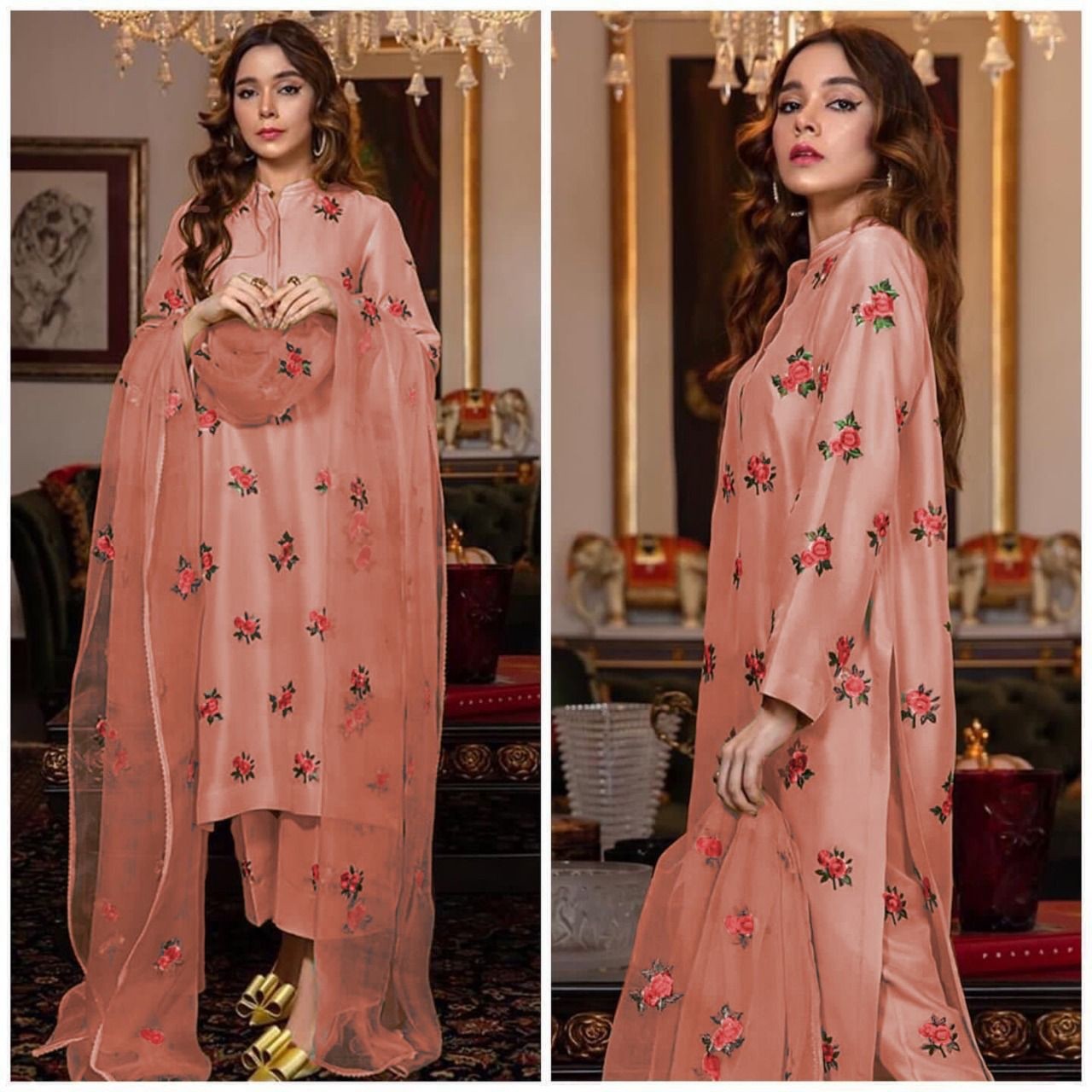 Silk kurti pant suit